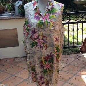 Sleeveless silk tropical print dress